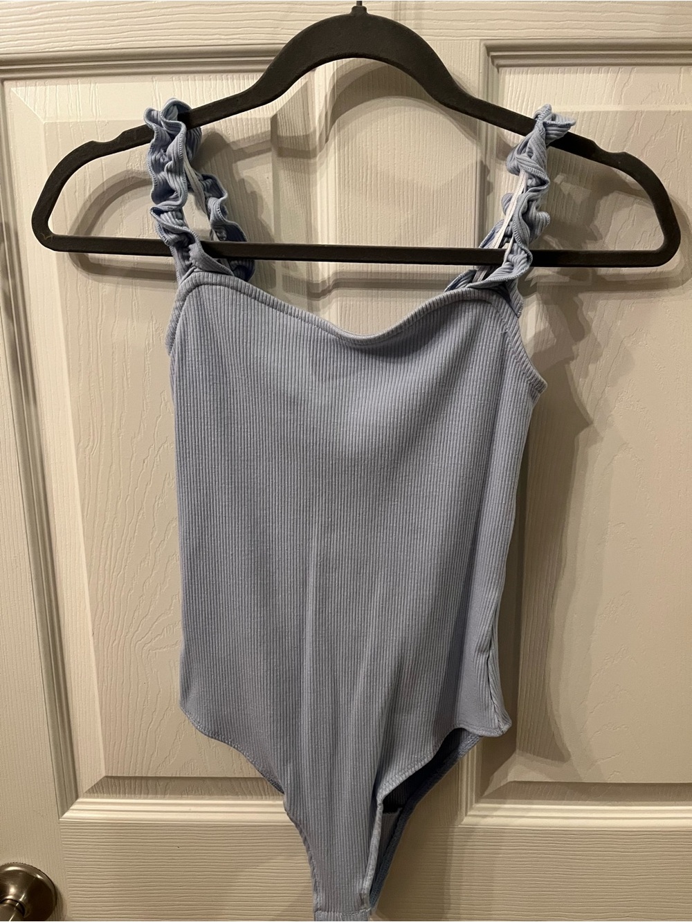 3/$20 SALE! Light Blue Ribbed Bodysuit with Ruffled Straps